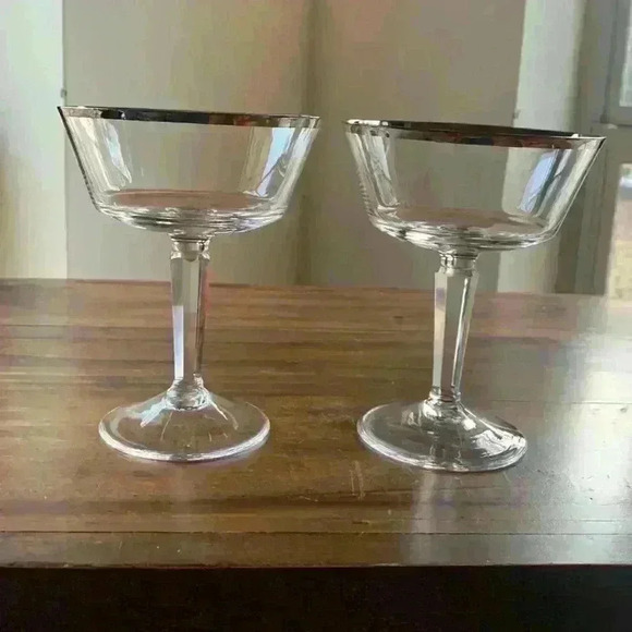Lenox Crystal Glasses w/Platinum Trim (Solitaire) Champagne Coupe…Vintage - Picture 1 of 6